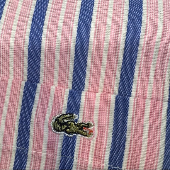 Lacoste Striped Shirt Men's Large Pink & Blue Stripes Pocket Logo Cotton - Picture 1 of 10